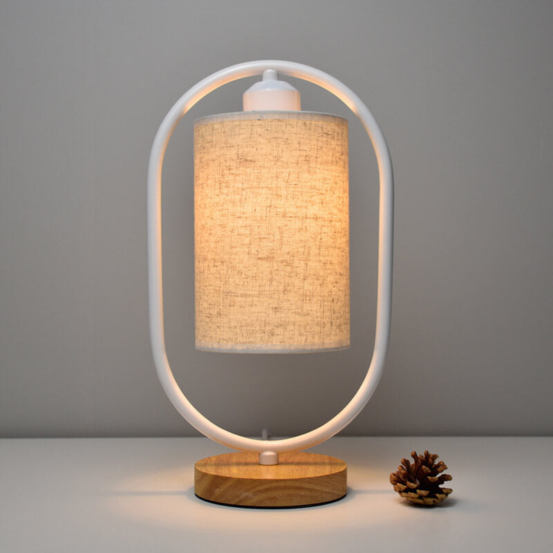 Moderne Stoffen Tafel Lamp met Houten Details – 3-Kleuren Licht – Wit/Beige