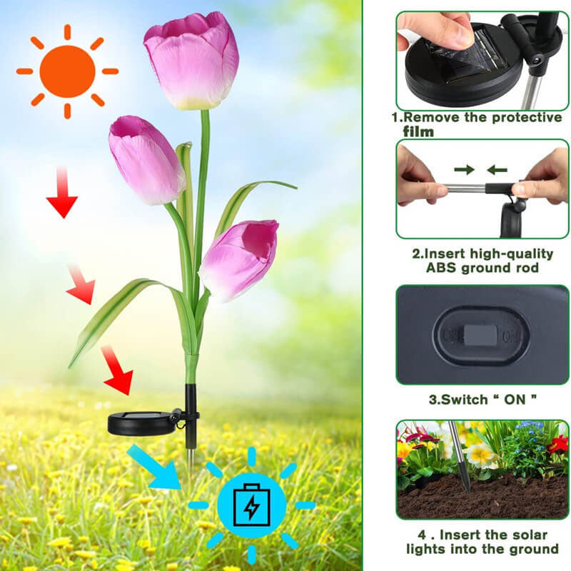 Solar LED Tuinlamp met Tulp Design – Roze/Paars/Blauw/Geel – 1.2 V (1 LED)