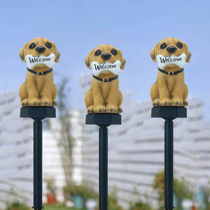 Schattige Puppy Tuinlamp met – Geel – 2 V (1 Lichtbron)