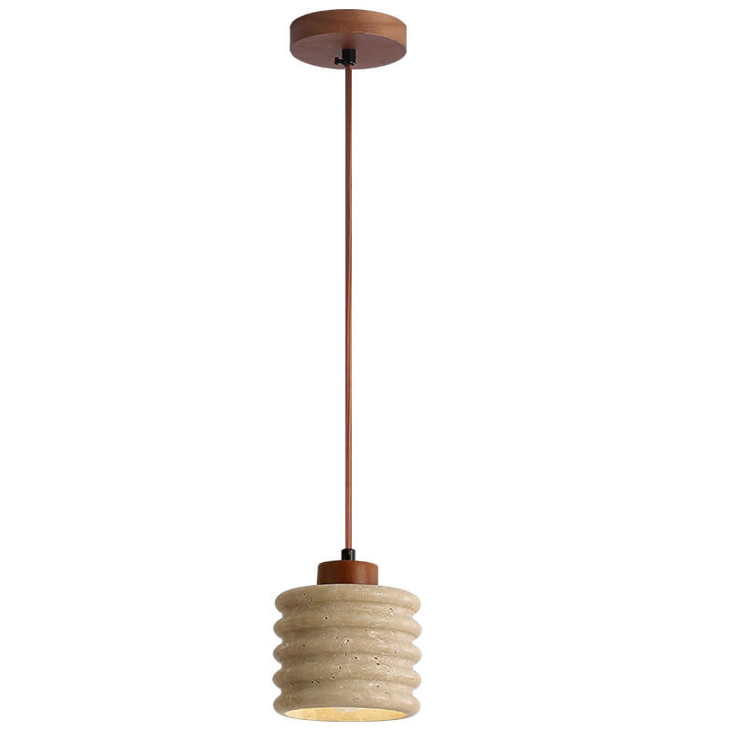 Industriële Gele Travertin Hanglamp met Houten Accent – E26 Fitting