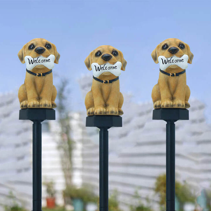 Schattige Puppy Tuinlamp met – Geel – (1 Lichtbron)