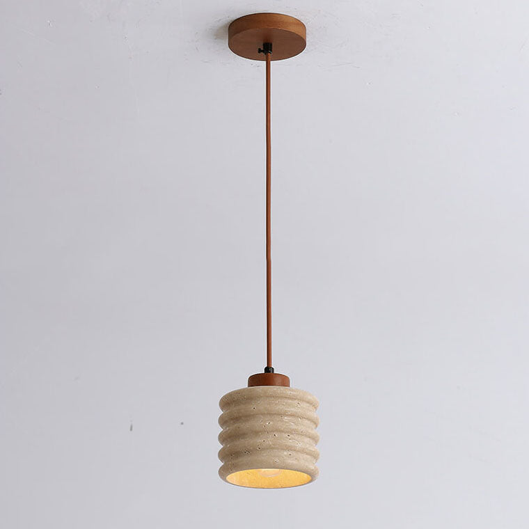 Industriële Gele Travertin Hanglamp met Houten Accent – E26 Fitting