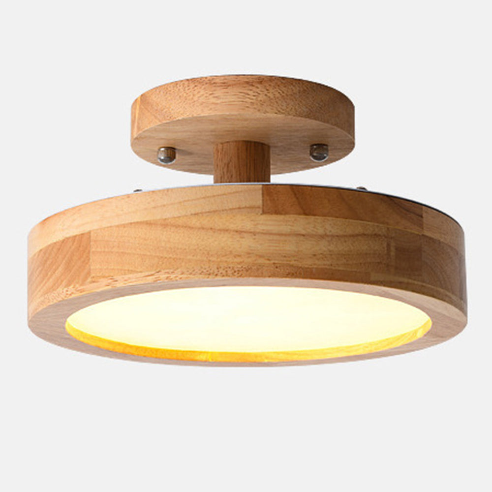 Moderne Ronde LED Plafondlamp van Hout en IJzer