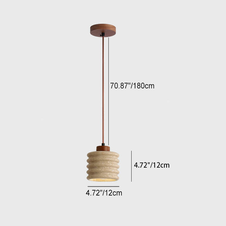 Industriële Gele Travertin Hanglamp met Houten Accent – E26 Fitting