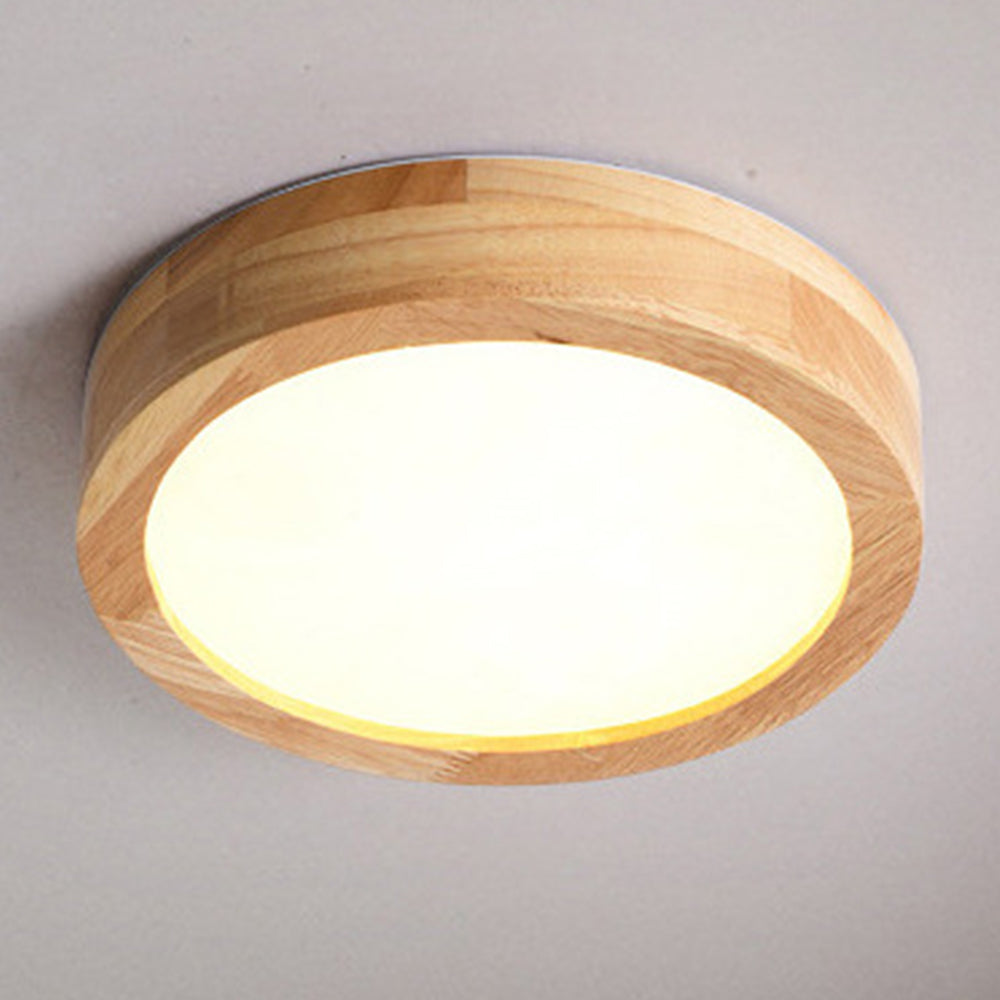 Moderne Ronde LED Plafondlamp van Hout en IJzer