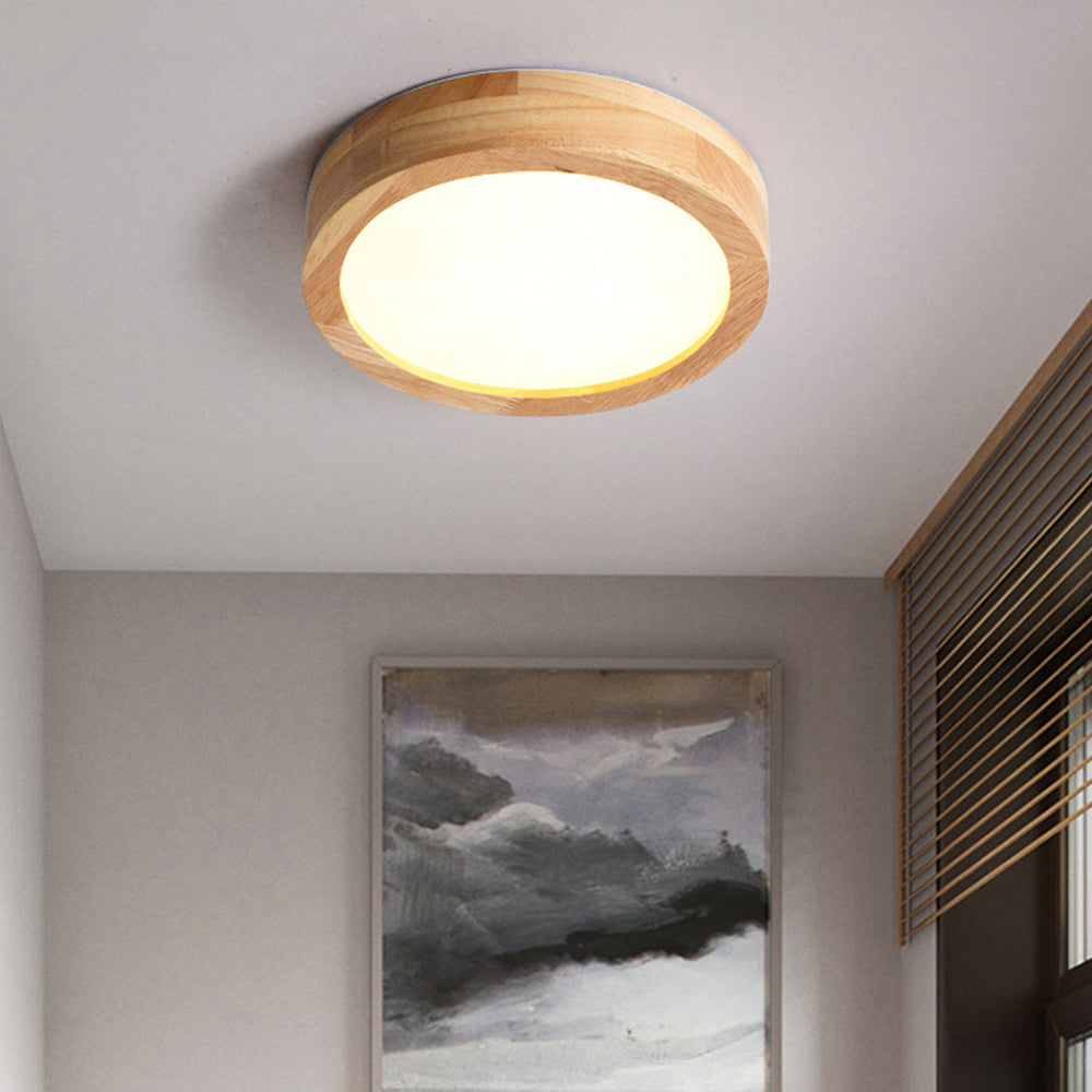 Moderne Ronde LED Plafondlamp van Hout en IJzer