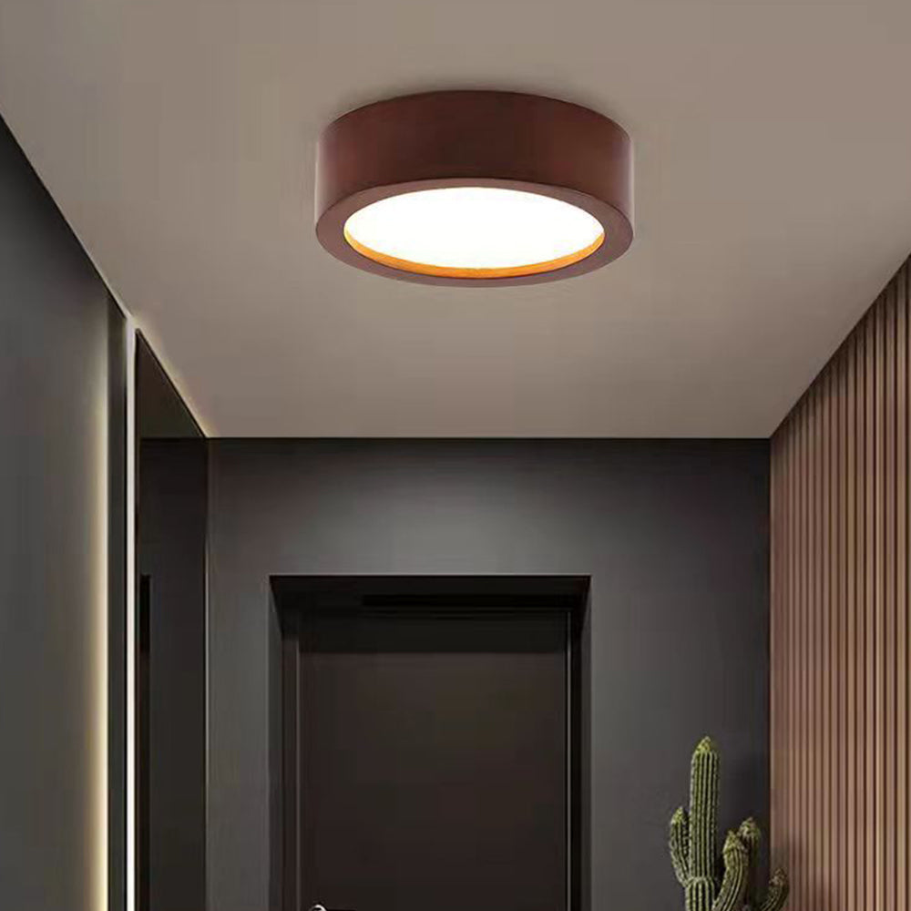 Moderne Ronde LED Plafondlamp van Hout en IJzer