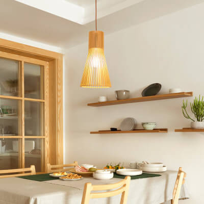 Moderne Houten Hanglamp – Japandi Design Beige – E26 Fitting