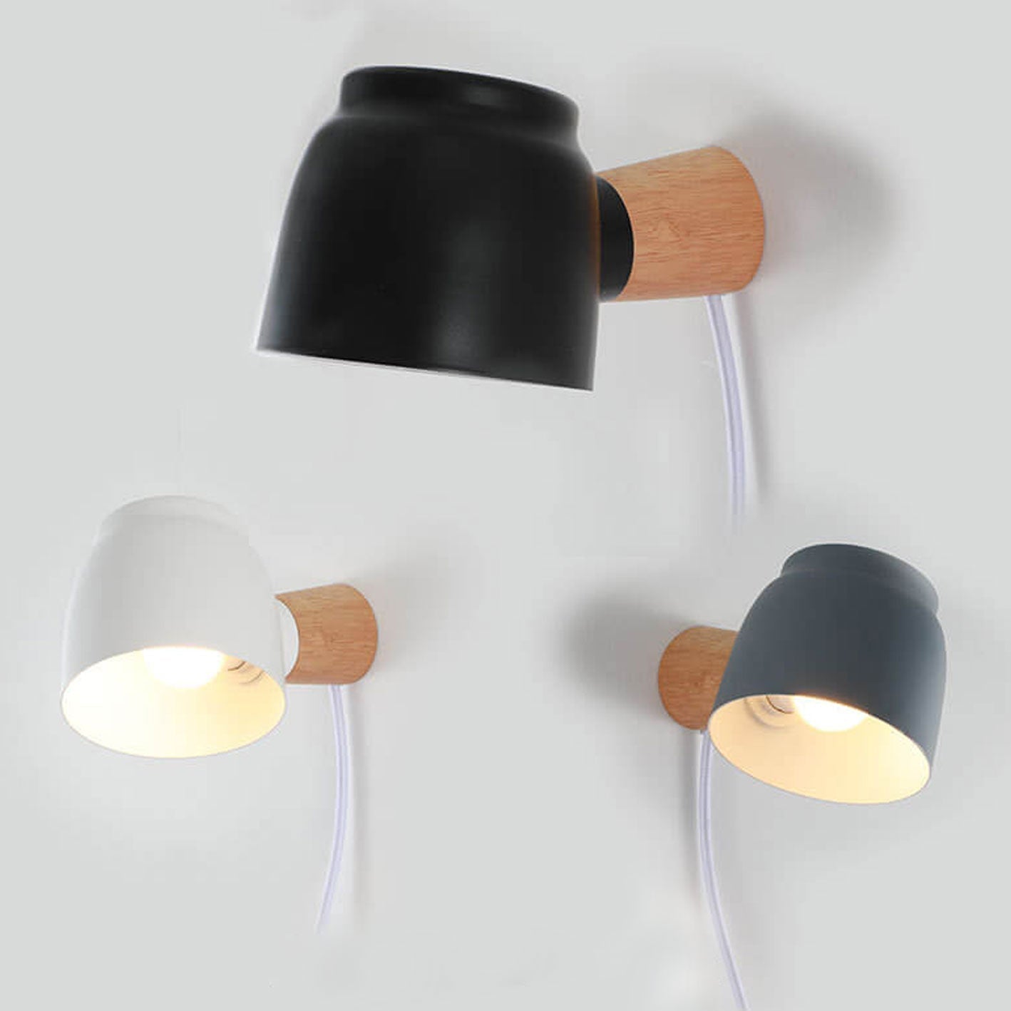 Moderne Wandlamp van IJzer en Hout – Zwart, Wit of Grijs