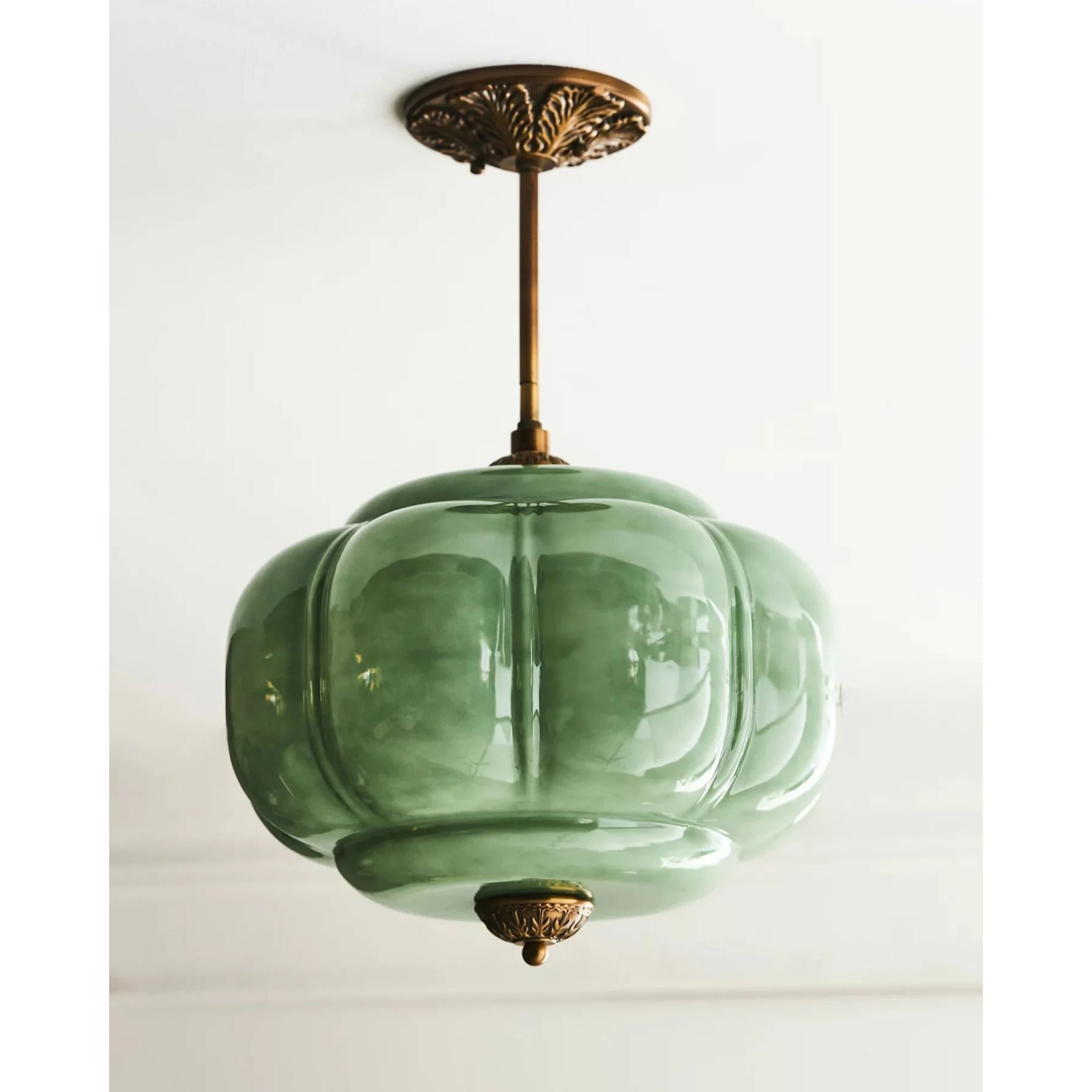 Vintage Glazen Plafondlamp met Pompoenvormige Kap