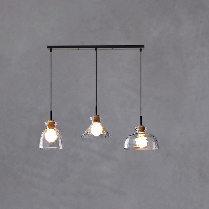 Moderne Glazen Hanglamp met Houten Accenten in Diverse Designs