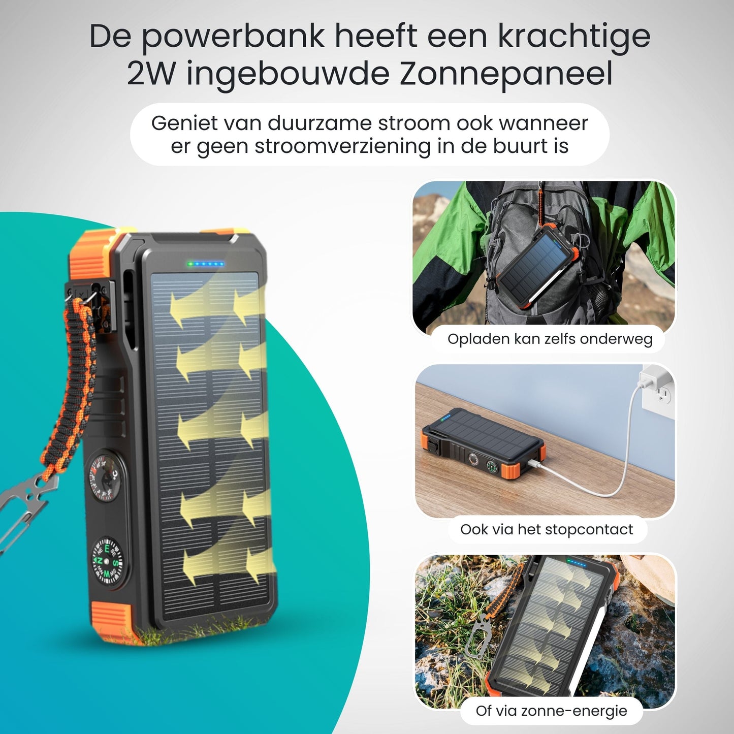 Lumio – Extra Krachtige Solar Powerbank 20000mAh met zonnepaneel & draadloos opladen