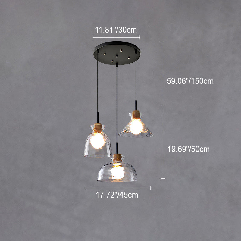 Moderne Glazen Hanglamp met Houten Accenten in Diverse Designs