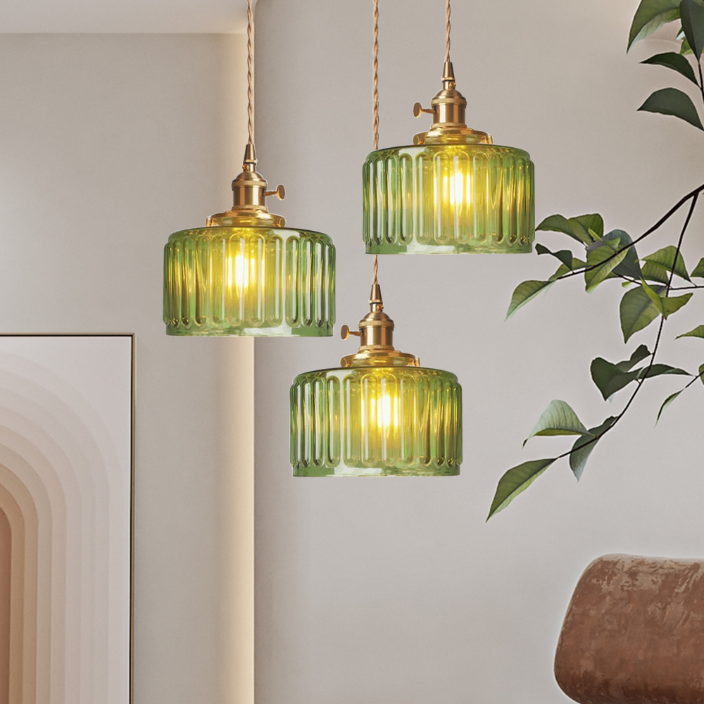 Vintage Cilindervormige Glazen Hanglamp met Traditioneel Design