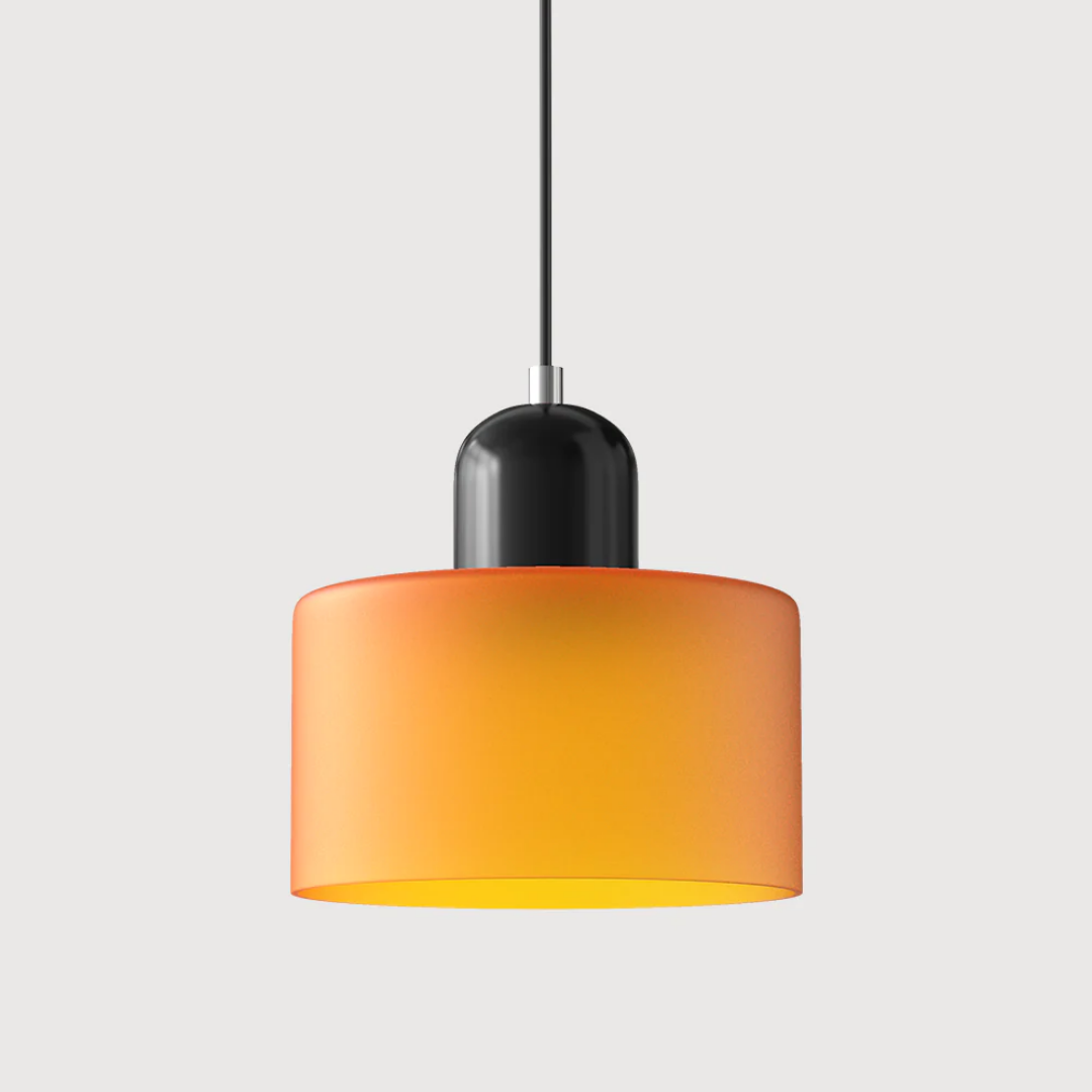 Retro Hanglamp met Oranje Glazen Kap & Groene Bovenzijde