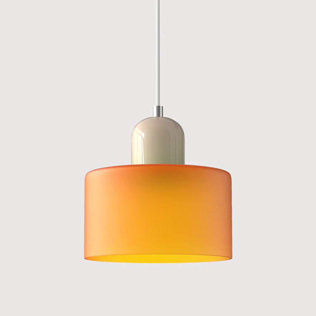 Tusa – Retro Hanglamp met Oranje Glazen Kap & Groene Bovenzijde