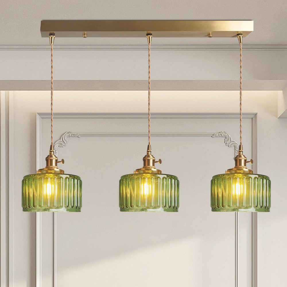 Vintage Cilindervormige Glazen Hanglamp met Traditioneel Design