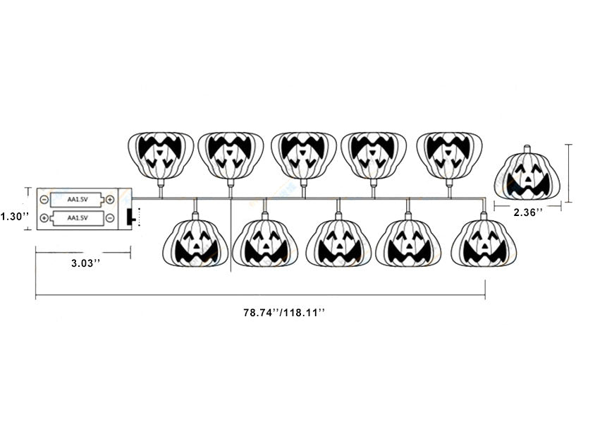 Halloween Gele LED Sfeerverlichting – 24V String Light (10 of 20 lampjes)