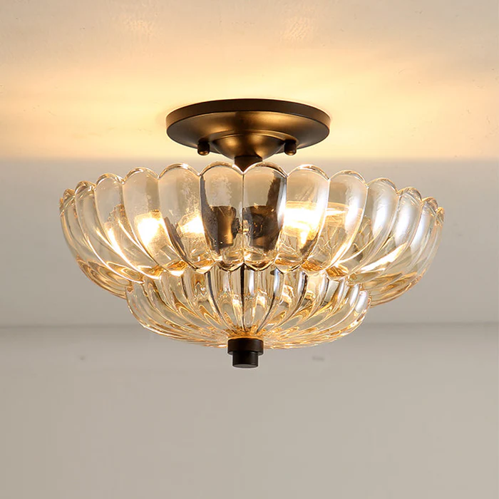 Vintage Amberkleurige Plafondlamp van Glas