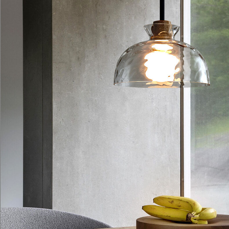 Moderne Glazen Hanglamp met Houten Accenten in Diverse Designs