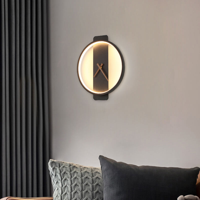 Modern Wall Lamp with Clock Design – Acrylic & Metal – Gold/Black – 18W LED