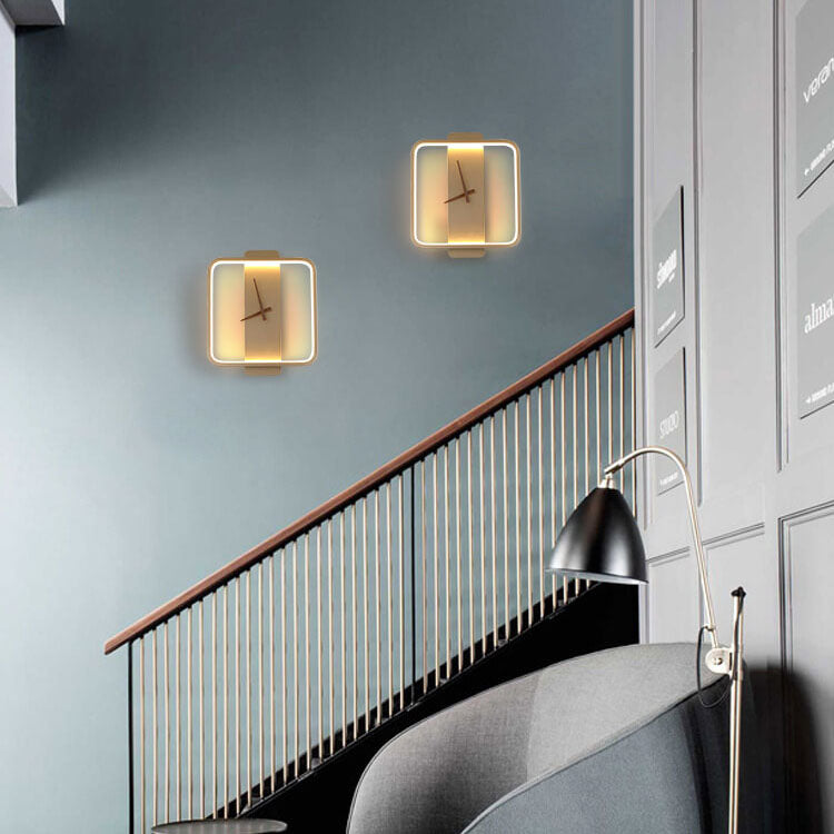 Modern Wall Lamp with Clock Design – Acrylic & Metal – Gold/Black – 18W LED