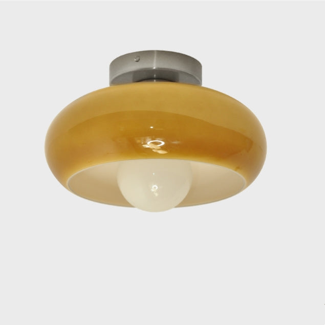 Elegante Mid-Century Glazen Semi-Flush Plafondlamp