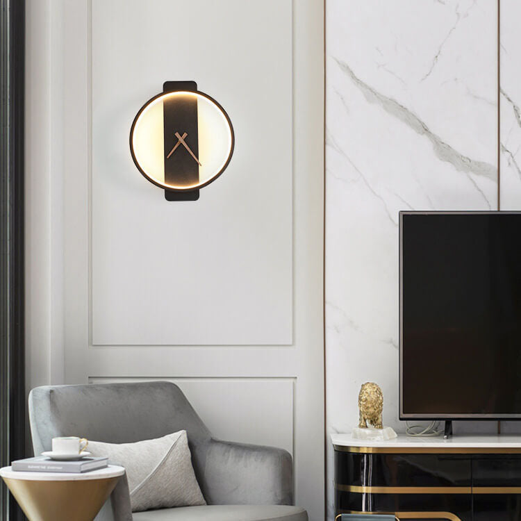 Modern Wall Lamp with Clock Design – Acrylic & Metal – Gold/Black – 18W LED