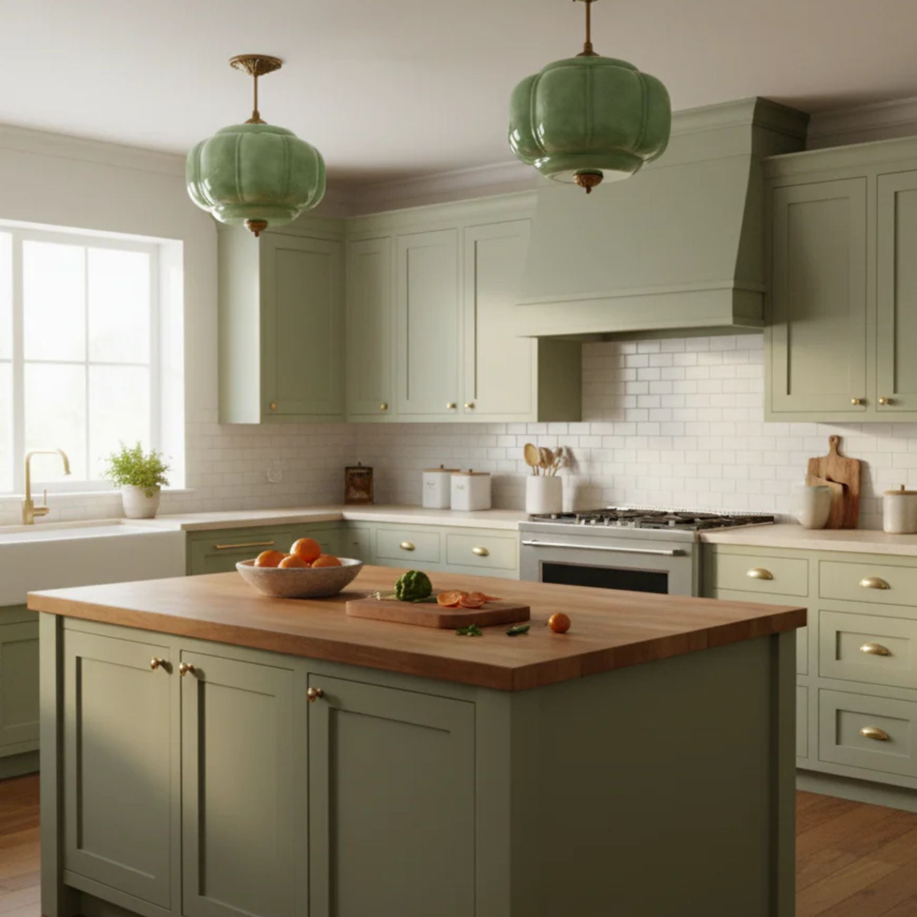 Vintage Glazen Plafondlamp met Pompoenvormige Kap