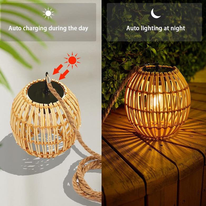 Solar LED Hanglamp met Japandi Design – Vintage Geel – 1.2 V (1 Lichtbron)