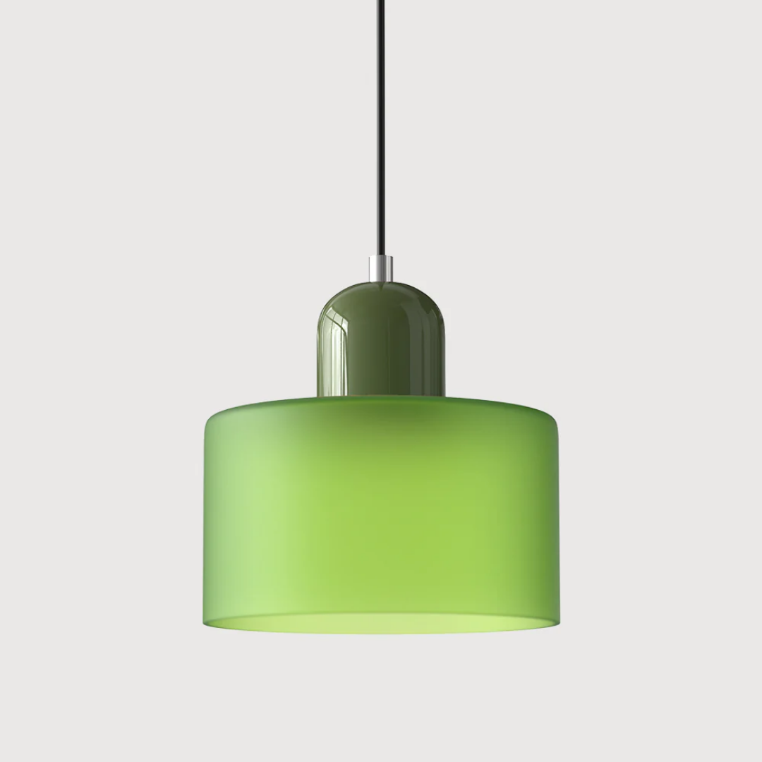 Retro Hanglamp met Oranje Glazen Kap & Groene Bovenzijde
