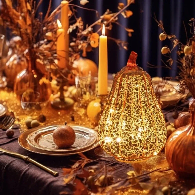 Handgeblazen Glazen Herfsverlichting– Met Timer en Warm Wit Licht