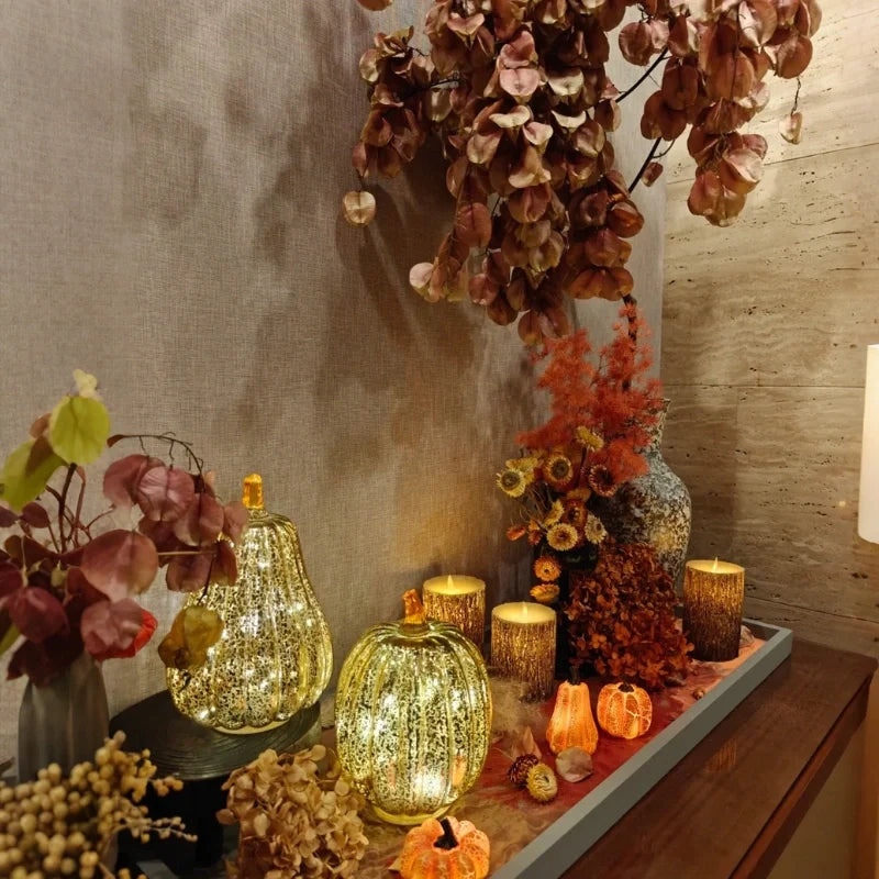 Handgeblazen Glazen Herfsverlichting– Met Timer en Warm Wit Licht