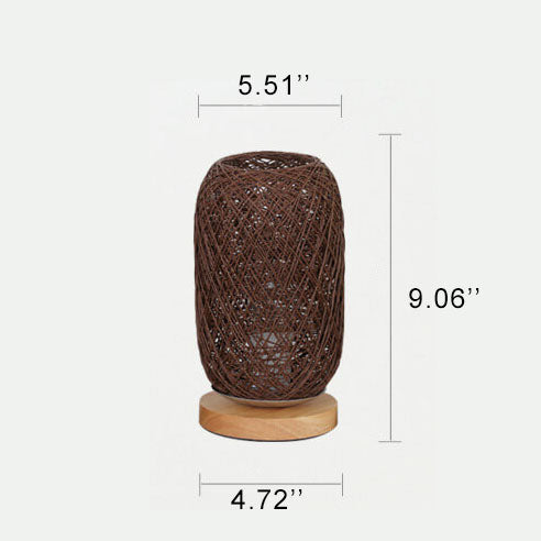 Industriële Rotan & Houten Tafellamp – Beige/Bruin – 5V LED 3W 300lm