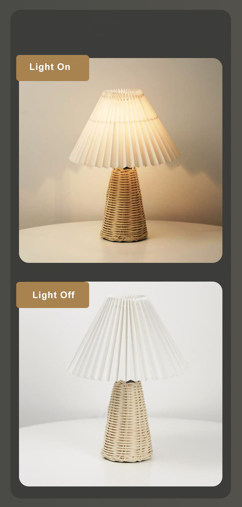 Moderne Beige Rattan Tafellamp met Stoffen Kap – Voor Slaapkamer, Woonkamer of Bureau