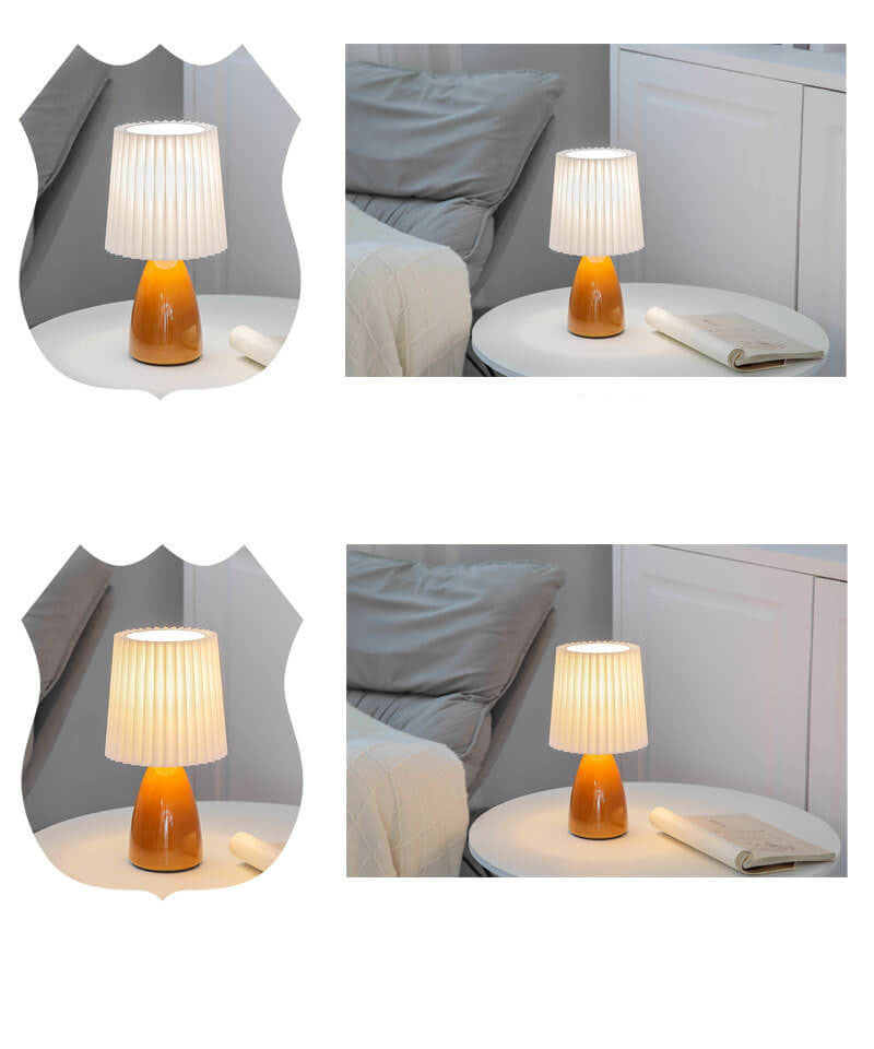 Scandinavische Glazen Tafellamp met Stoffen Kap – 3-Kleurig Dimbaar Licht