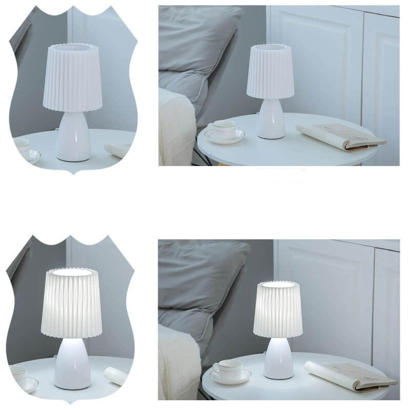 Scandinavische Glazen Tafellamp met Stoffen Kap – 3-Kleurig Dimbaar Licht