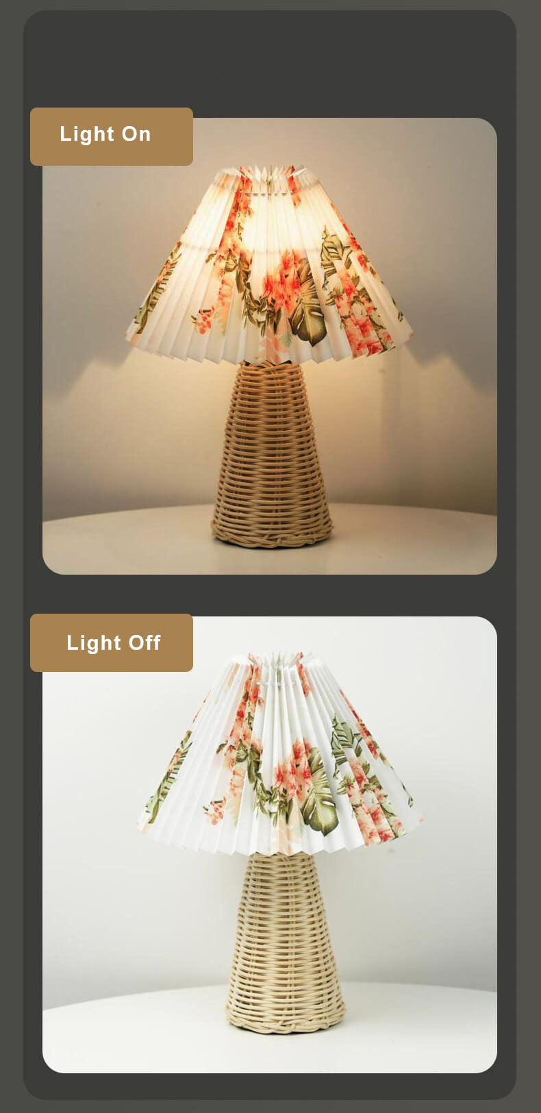 Moderne Beige Rattan Tafellamp met Stoffen Kap – Voor Slaapkamer, Woonkamer of Bureau