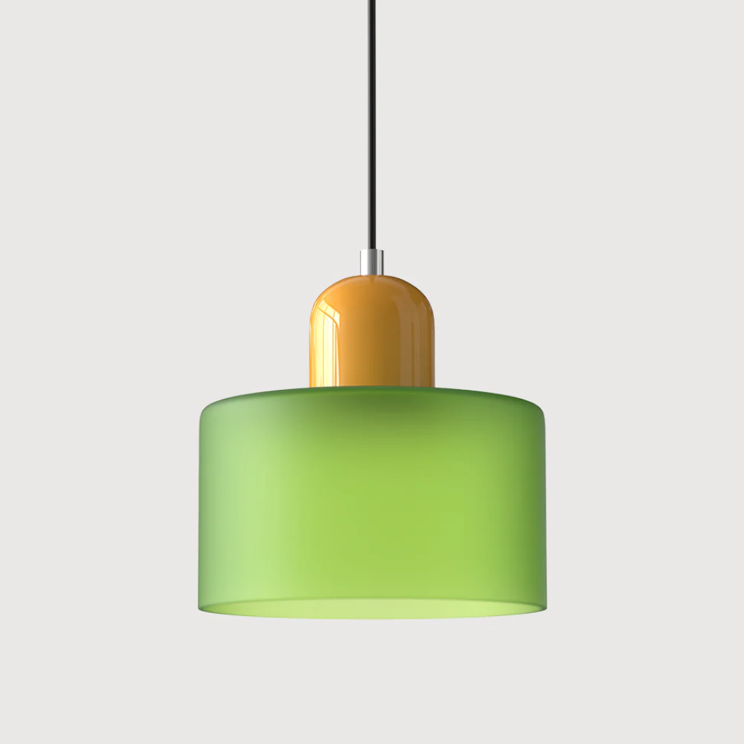 Retro Hanglamp met Oranje Glazen Kap & Groene Bovenzijde