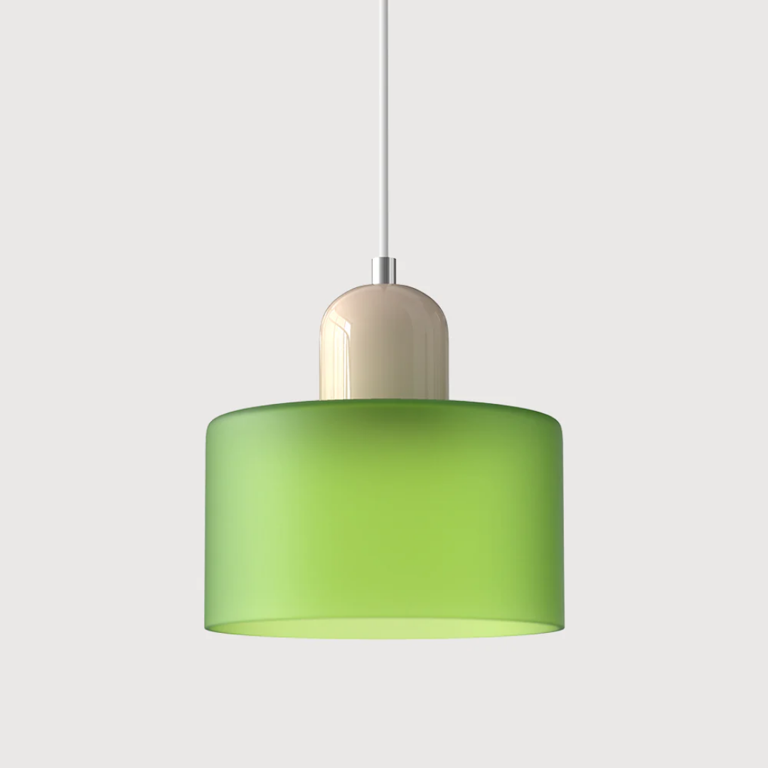 Retro Hanglamp met Oranje Glazen Kap & Groene Bovenzijde