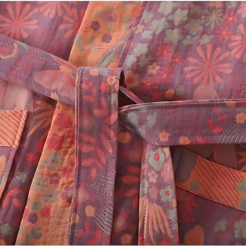 Luxe Katoenen Badjas met Vintage Print Lichtgewicht, Ademend en Comfortabel