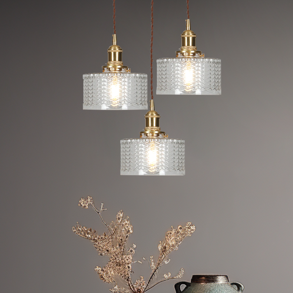 Vintage Cilindervormige Glazen Hanglamp met Traditioneel Design