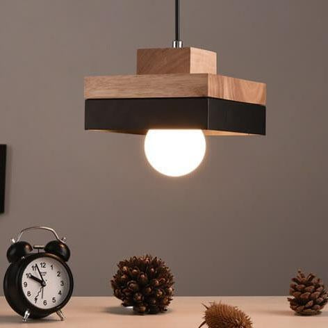 Moderne Hanglamp van Metaal en Hout – Zwart of Wit met Verstelbaar Snoer