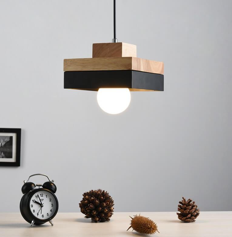 Moderne Hanglamp van Metaal en Hout – Zwart of Wit met Verstelbaar Snoer