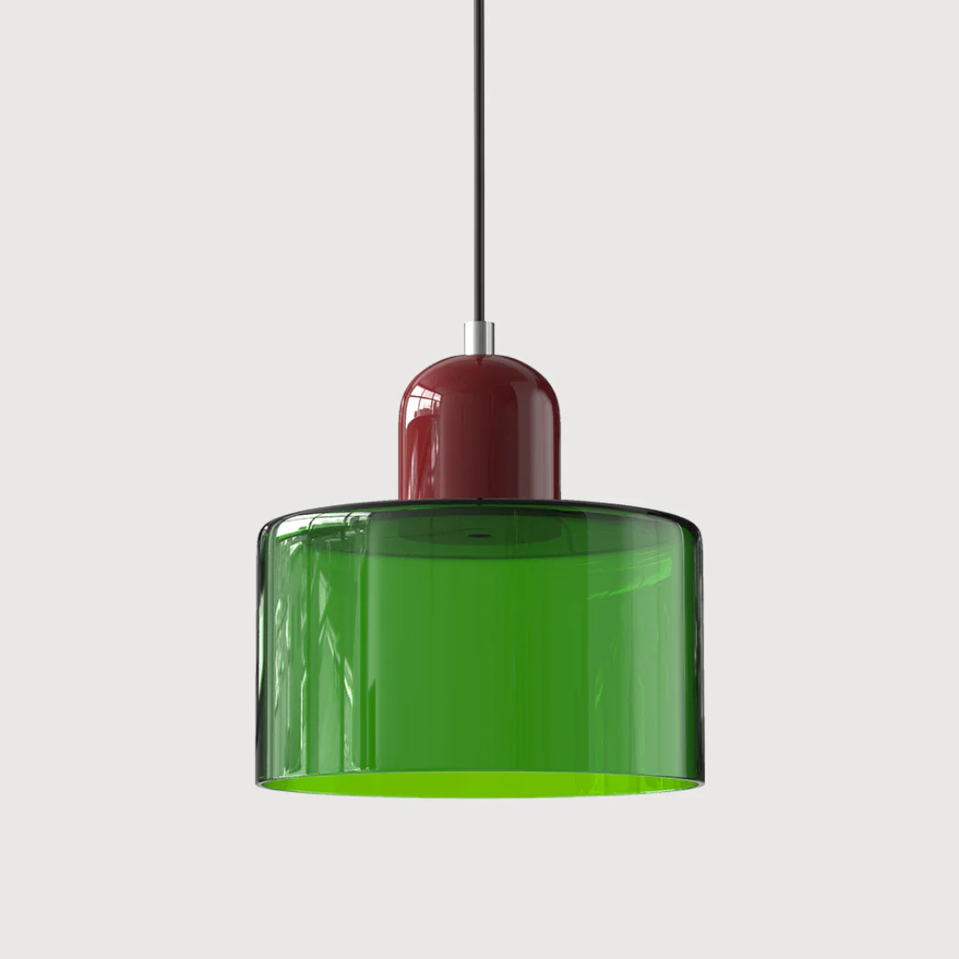Retro Hanglamp met Oranje Glazen Kap & Groene Bovenzijde