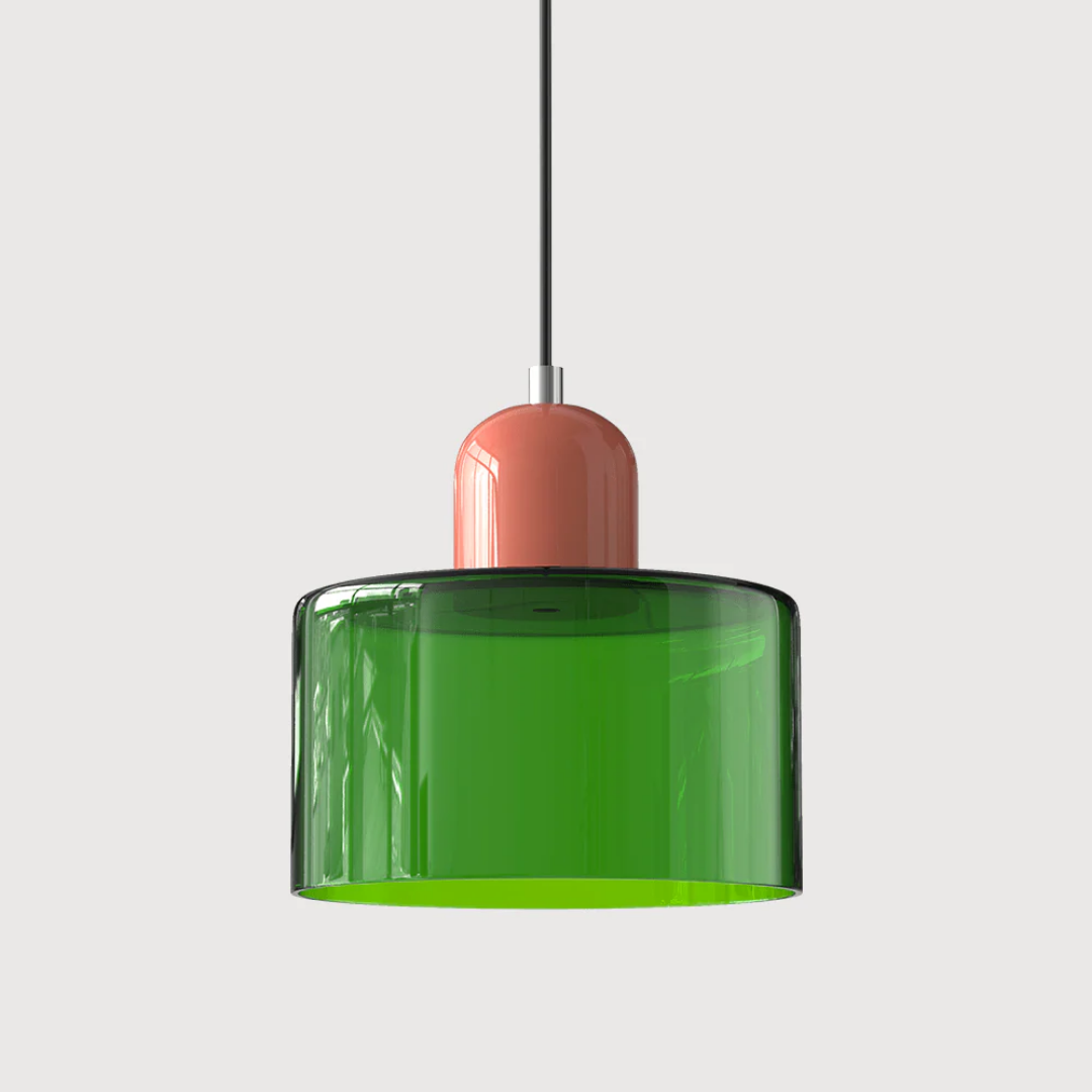 Tusa – Retro Hanglamp met Oranje Glazen Kap & Groene Bovenzijde