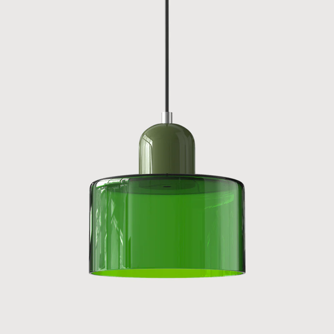 Retro Hanglamp met Oranje Glazen Kap & Groene Bovenzijde