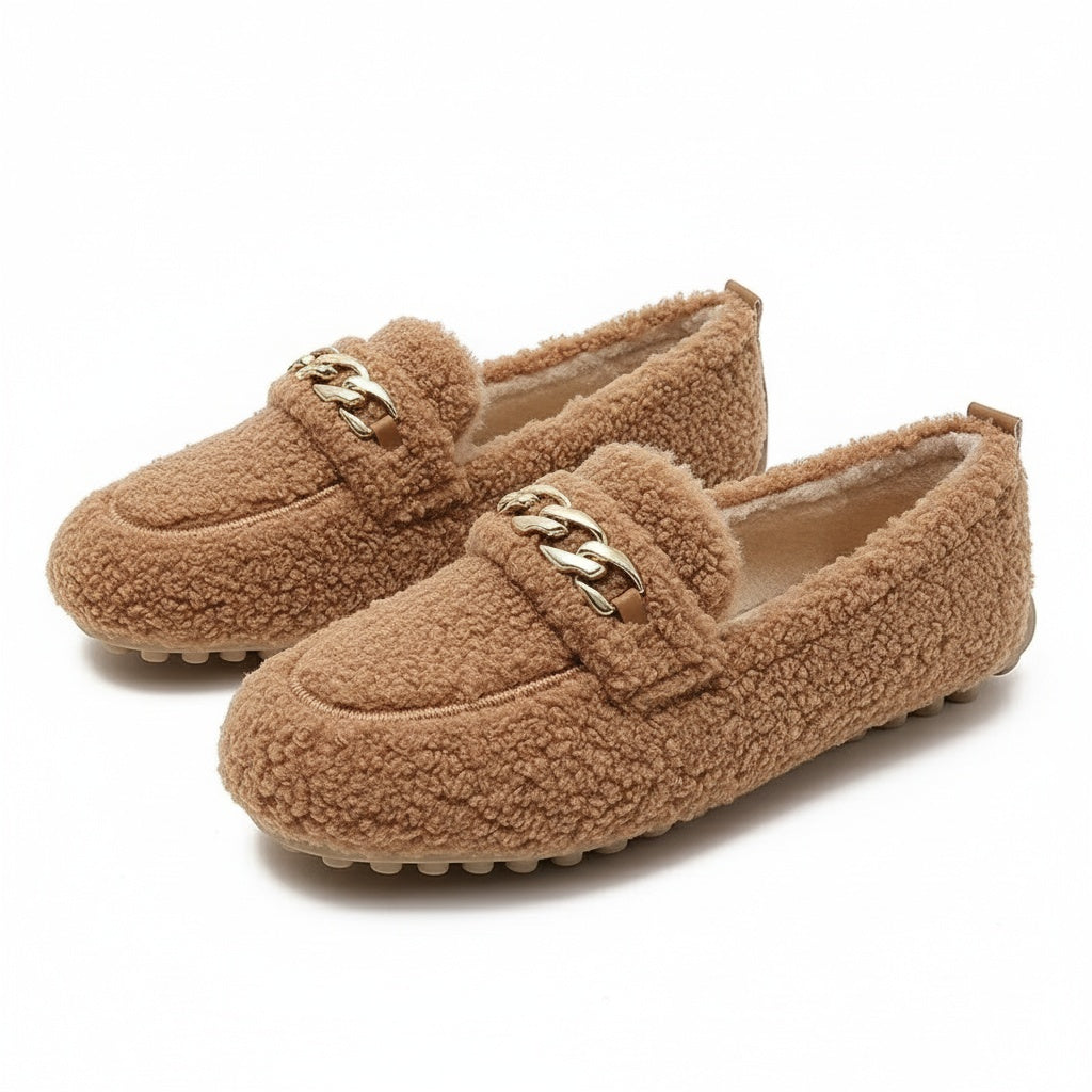 Mules de Luxe pour Femmes avec Chaîne Dorée & Doublure Chaude