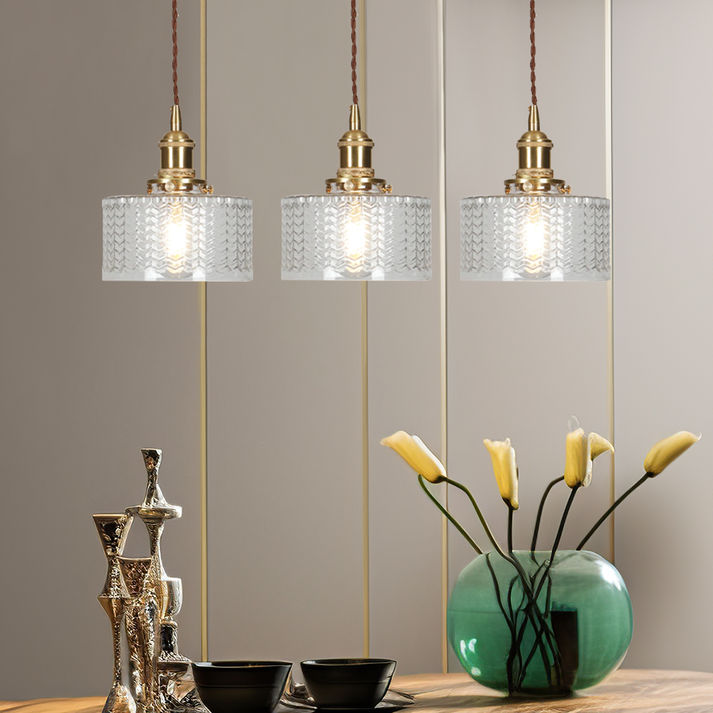 Vintage Cilindervormige Glazen Hanglamp met Traditioneel Design