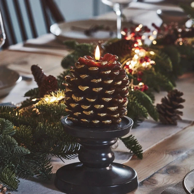 Herfstverlichting in Dennen Design– Set van 2 met Realistisch LED-vlam Effect